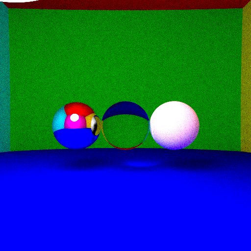 Three spheres floating above a blue floor, with soft shadows underneath